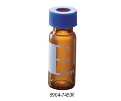 3-6159-23 Low Elution Wide Mouth Screw Cap Vial Brown Vial + Slit No Septum Blue Cap w/100 Pieces 6904-74500