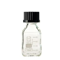 1-8870-25 Screw-Top Bottle Square White Duran With Black Cap 100mL 017230-1002A