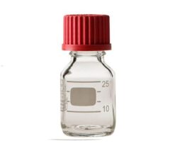 2-076-01 Screw-Top Bottle Round White (DURAN(R)) with Red Cap 50mL