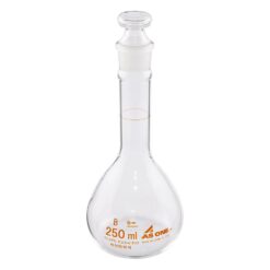 1-8566-04-20 Short Volumetric Flask White 250 mL with Calibration Certificate