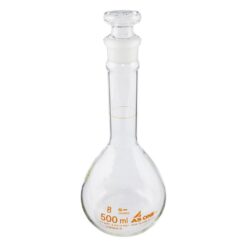 1-8566-05-56 Short Volumetric Flask White 500 mL with English Calibration Certificate