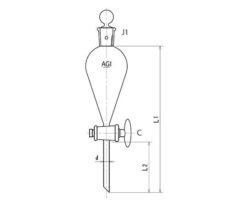 61-0186-23 Squibb Type Separatory Funnel Glass Cock 1000mL 3708-1000
