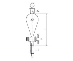 61-0186-53 Squibb Type Separatory Funnel with Sliding PTFE Cock 50mL 3722-50-3L