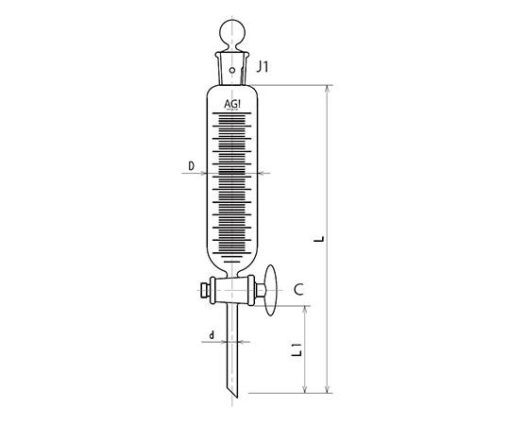 61-0186-81 Cylindrical Dropping Funnel Glass Cock 50mL 3728-50