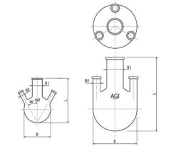 61-3629-72 4 Neck Round-Bottom Flask with Rim 100mL 3318-100